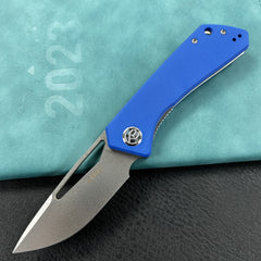 KUBEY KU331B Front Flipper EDC Pocket Folding Knife  blue G10 Handle 3.27" Bead Blasted Stonewashed D2