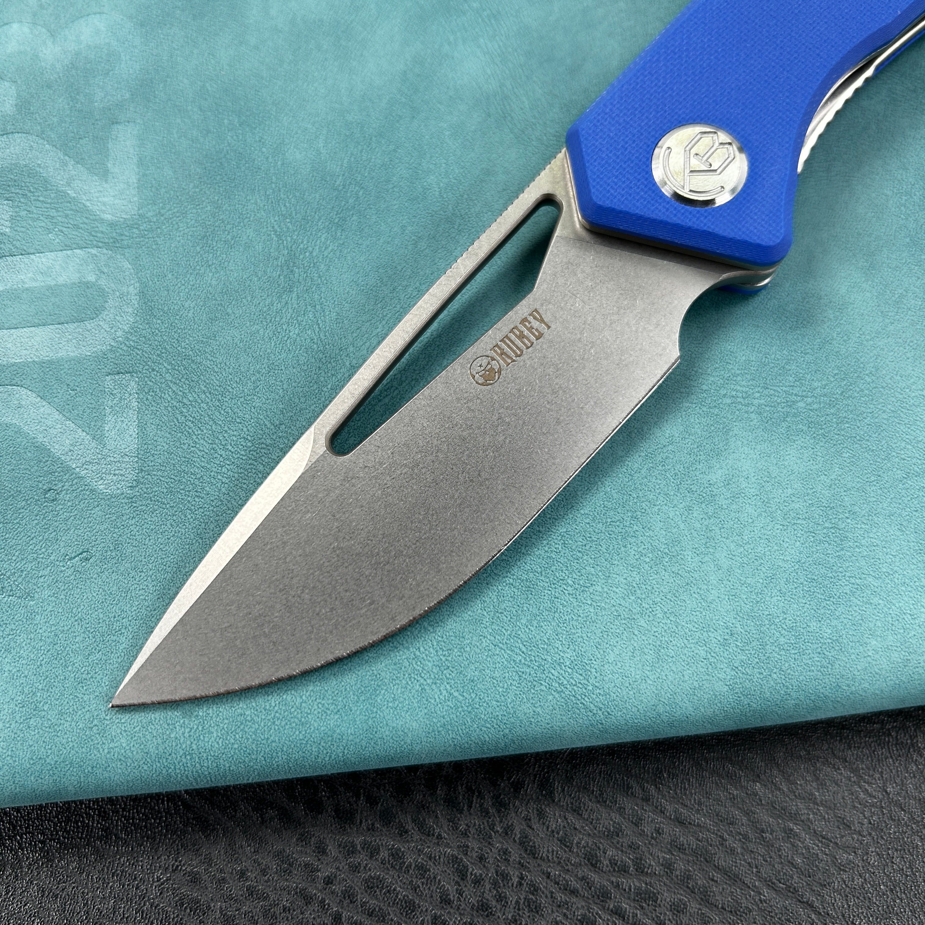 KUBEY KU331B Front Flipper EDC Pocket Folding Knife  blue G10 Handle 3.27" Bead Blasted Stonewashed D2