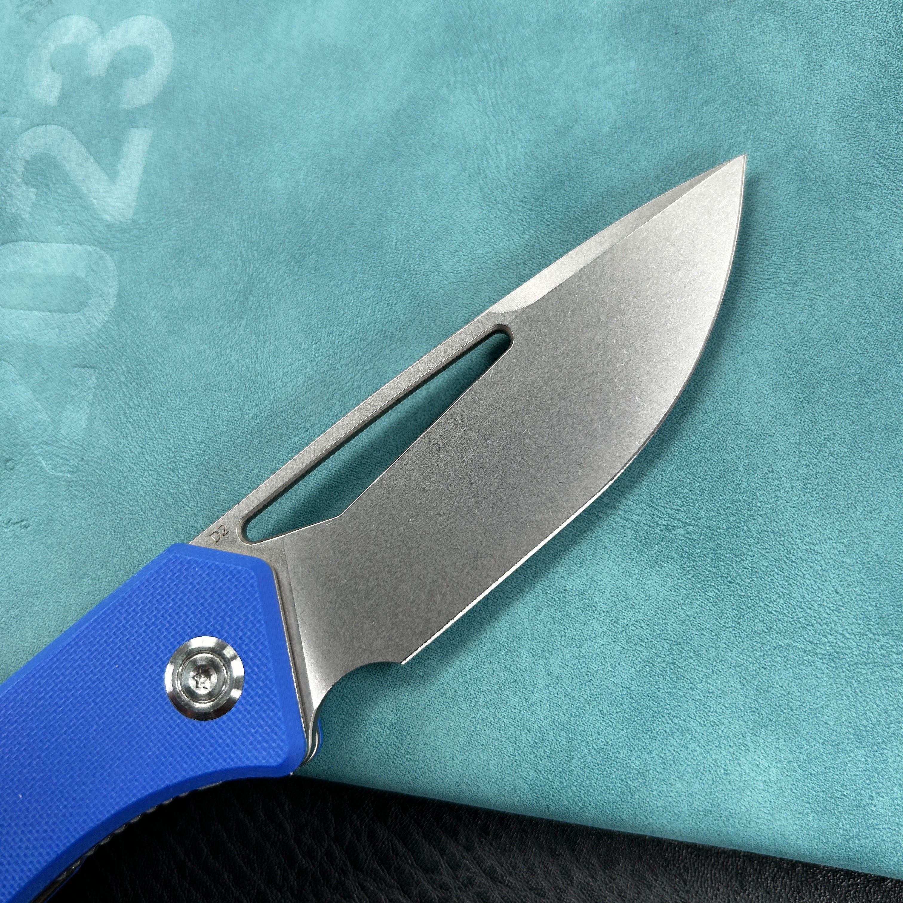 KUBEY KU331B Front Flipper EDC Pocket Folding Knife  blue G10 Handle 3.27" Bead Blasted Stonewashed D2