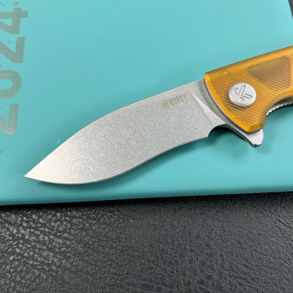 KUBEY KU208E Timberwolf Flipper Outdoor Folding Knife Ultem Handle 3.46" Stonewash 14C28N Blade