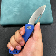 KUBEY KU331B Front Flipper EDC Pocket Folding Knife  blue G10 Handle 3.27" Bead Blasted Stonewashed D2