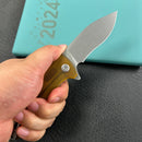 KUBEY KU208E Timberwolf Flipper Outdoor Folding Knife Ultem Handle 3.46" Stonewash 14C28N Blade