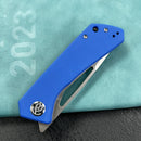 KUBEY KU331B Front Flipper EDC Pocket Folding Knife  blue G10 Handle 3.27" Bead Blasted Stonewashed D2