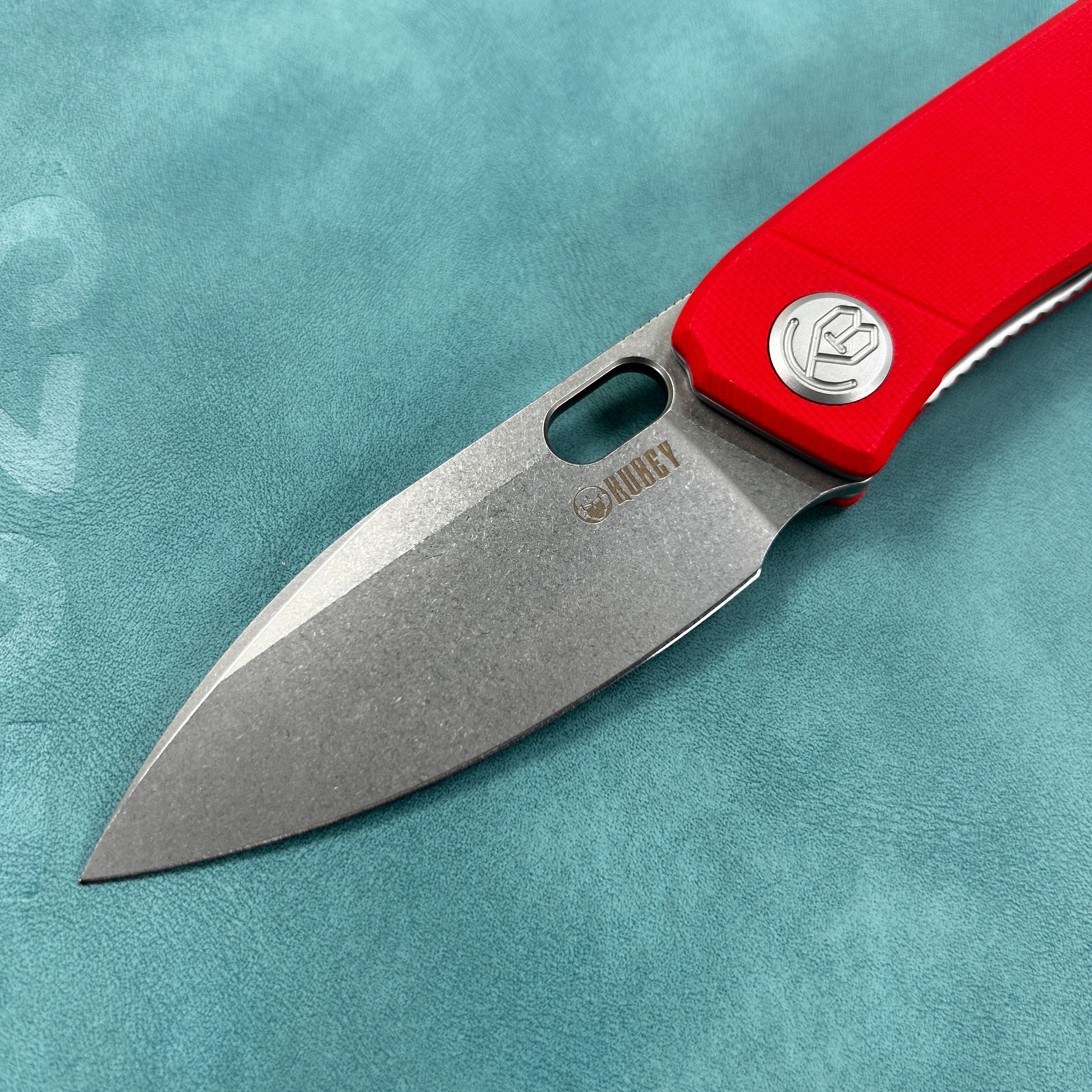 KUBEY KU2104G Hyde Liner Lock Folding Knife Red G10 Handle 2.95" Bead Blasted 14C28N