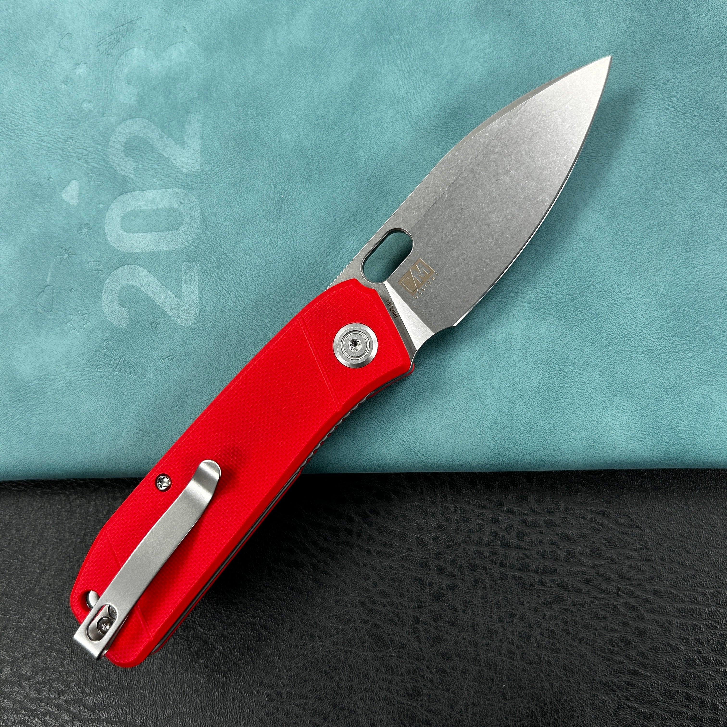 KUBEY KU2104G Hyde Liner Lock Folding Knife Red G10 Handle 2.95" Bead Blasted 14C28N