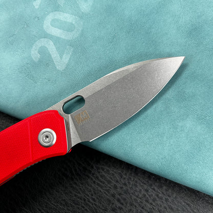 KUBEY KU2104G Hyde Liner Lock Folding Knife Red G10 Handle 2.95" Bead Blasted 14C28N