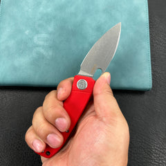 KUBEY KU2104G Hyde Liner Lock Folding Knife Red G10 Handle 2.95" Bead Blasted 14C28N