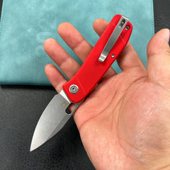 KUBEY KU2104G Hyde Liner Lock Folding Knife Red G10 Handle 2.95" Bead Blasted 14C28N