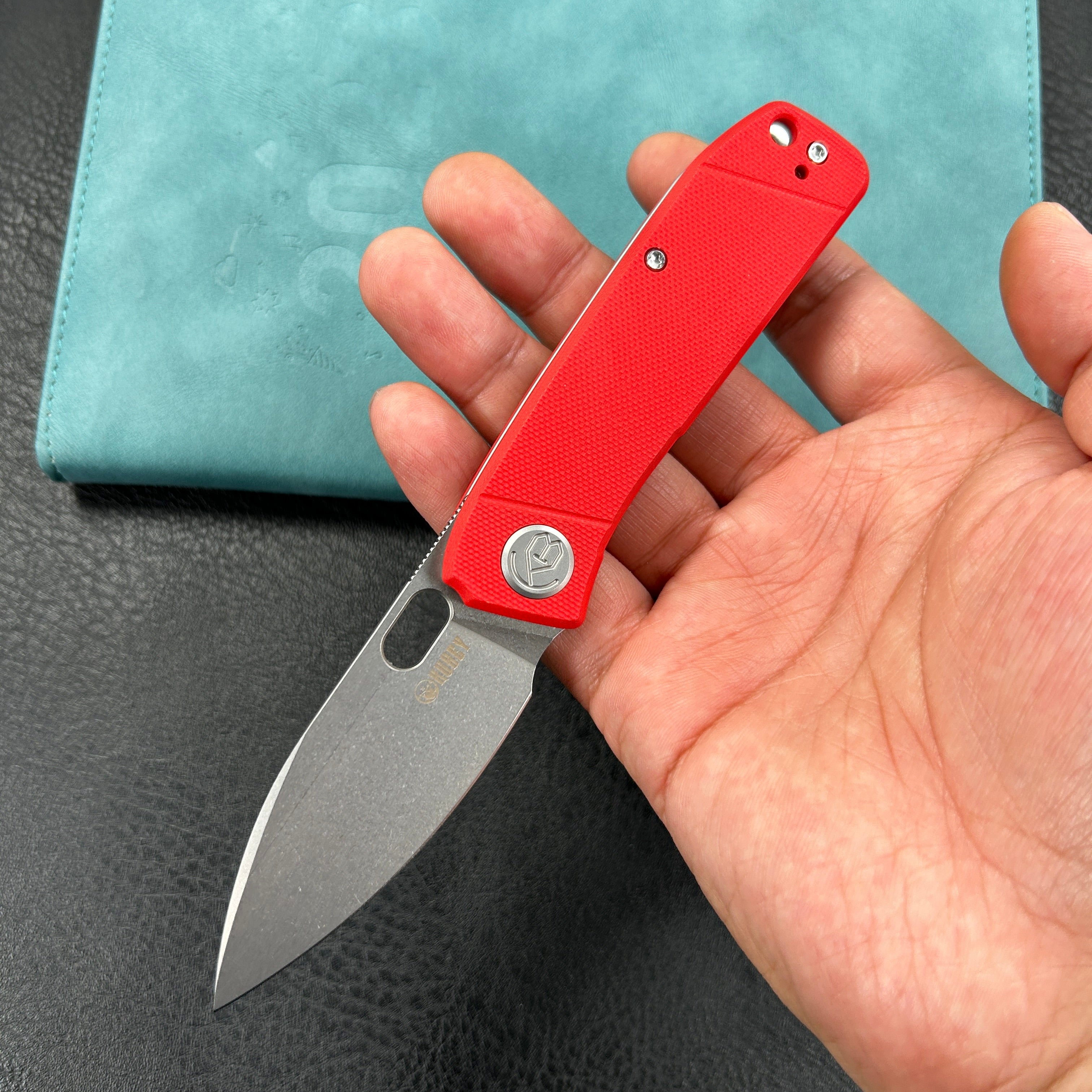 KUBEY KU2104G Hyde Liner Lock Folding Knife Red G10 Handle 2.95" Bead Blasted 14C28N