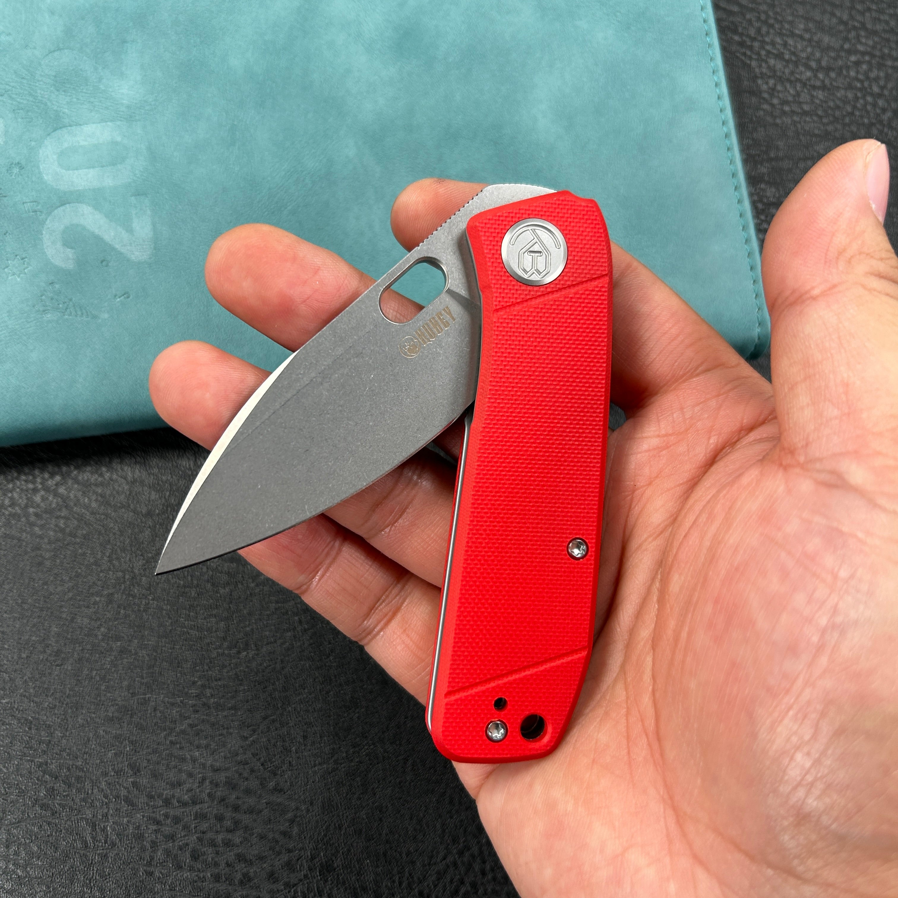 KUBEY KU2104G Hyde Liner Lock Folding Knife Red G10 Handle 2.95" Bead Blasted 14C28N