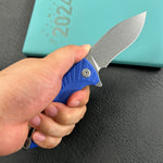 KUBEY knife KU208G  Timberwolf Flipper Outdoor Folding Knife Blue G-10 Handle 3.46" Stonewash 14C28N Blade