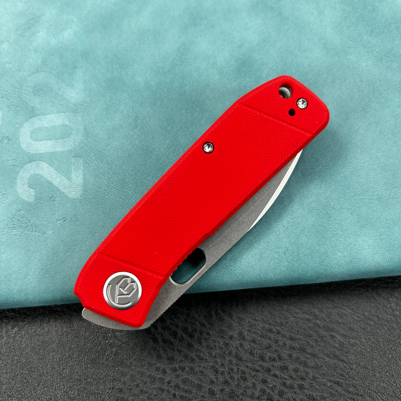 KUBEY KU2104G Hyde Liner Lock Folding Knife Red G10 Handle 2.95" Bead Blasted 14C28N