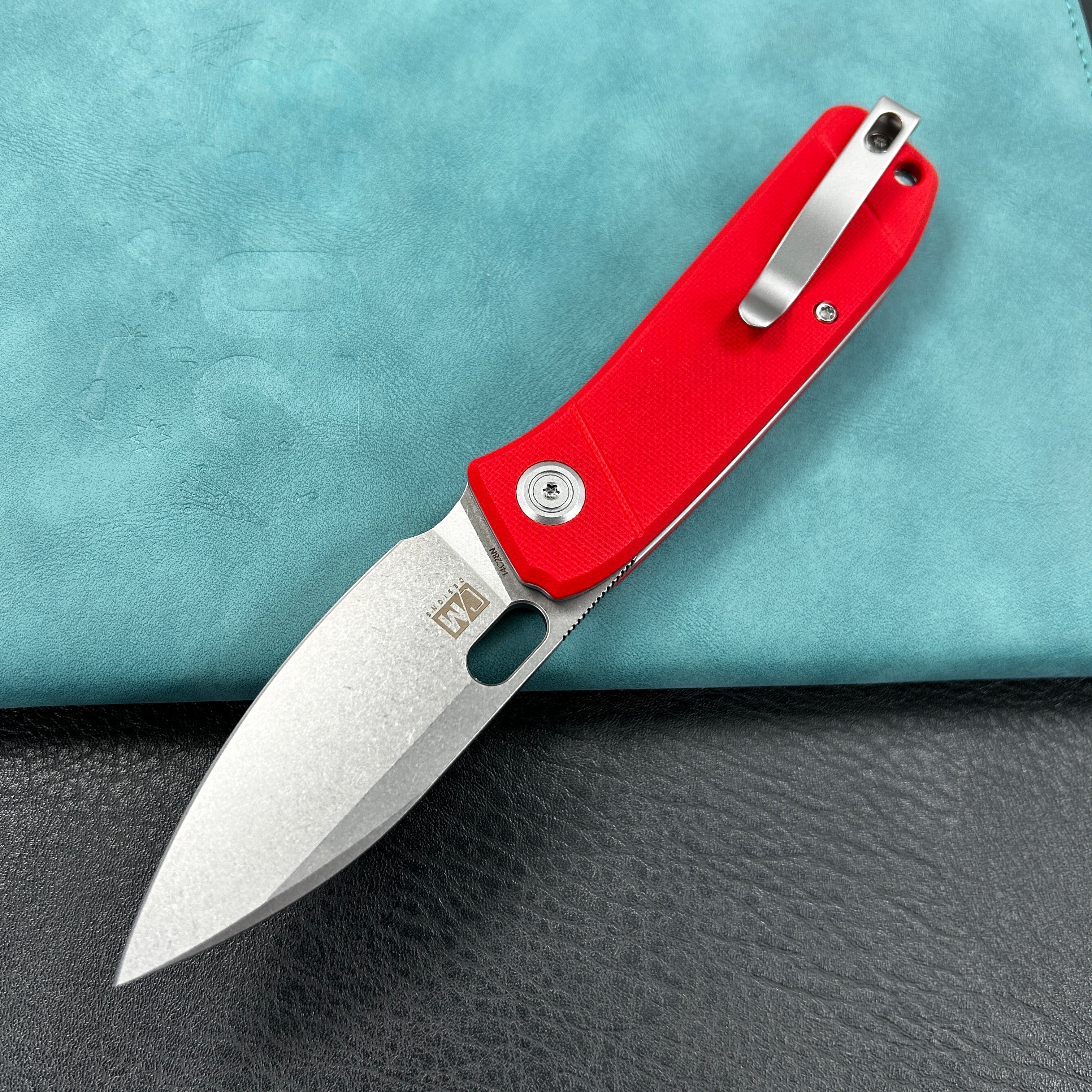 KUBEY KU2104G Hyde Liner Lock Folding Knife Red G10 Handle 2.95" Bead Blasted 14C28N