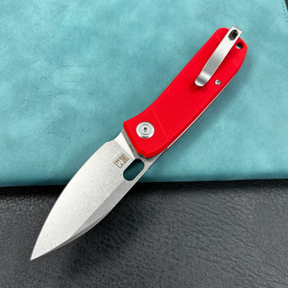 KUBEY KU2104G Hyde Liner Lock Folding Knife Red G10 Handle 2.95" Bead Blasted 14C28N