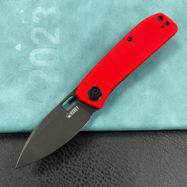 KUBEY KU2104F Hyde Liner Lock Folding Knife Red G10 Handle 2.95" Blackwash 14C28N
