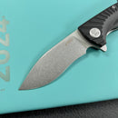 KUBEY KU208D Timberwolf Flipper Outdoor Folding Knife Black G-10 Handle 3.46" Stonewash 14C28N Blade