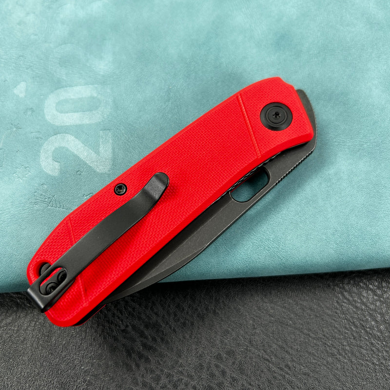 KUBEY KU2104F Hyde Liner Lock Folding Knife Red G10 Handle 2.95" Blackwash 14C28N