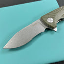 KUBEY KU208F Timberwolf Flipper Outdoor Folding Knife Green G-10 Handle 3.46" Stonewash 14C28N Blade