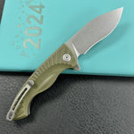 KUBEY KU208F Timberwolf Flipper Outdoor Folding Knife Green G-10 Handle 3.46" Stonewash 14C28N Blade