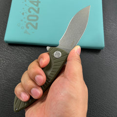 KUBEY KU208F Timberwolf Flipper Outdoor Folding Knife Green G-10 Handle 3.46" Stonewash 14C28N Blade