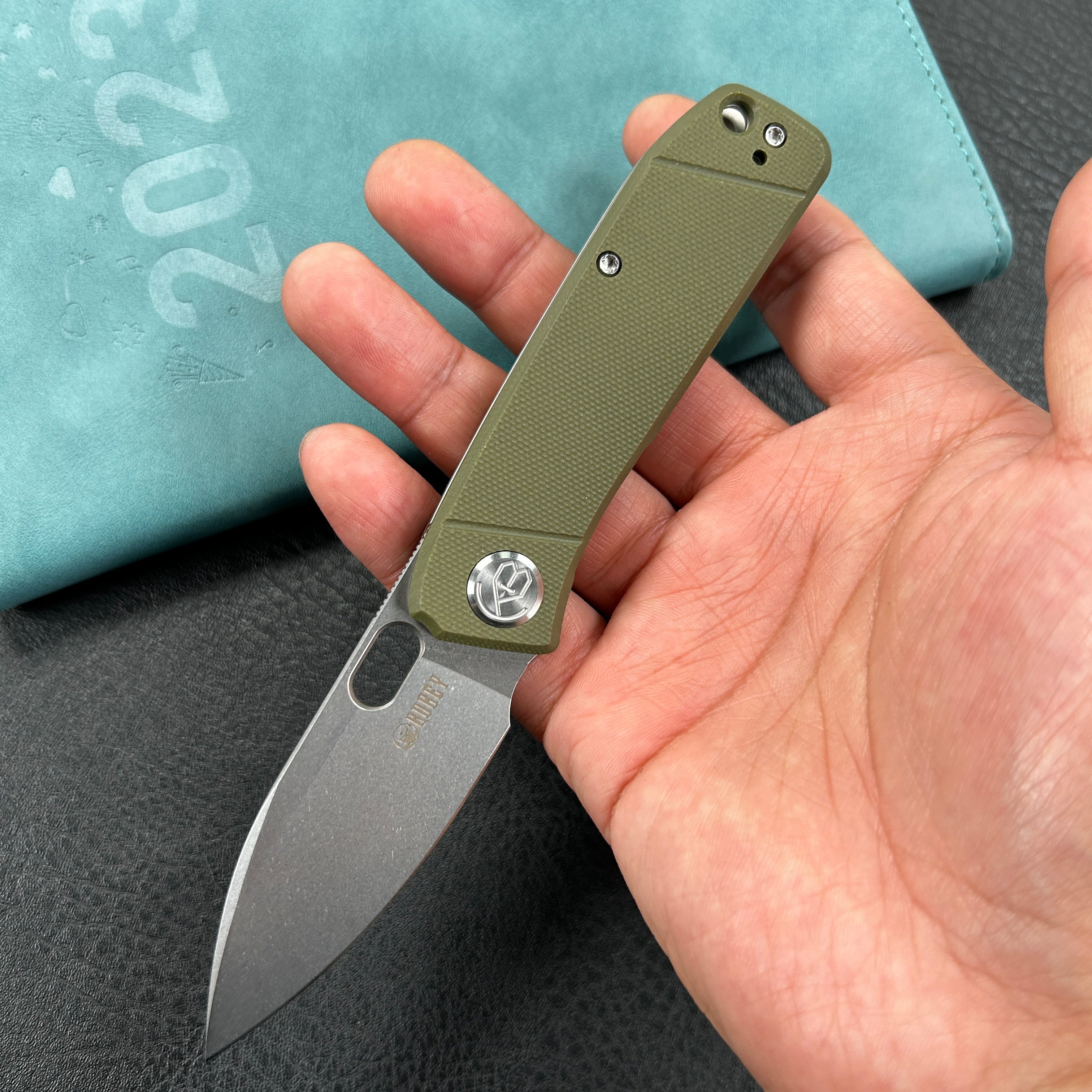 KUBEY KU2104  Hyde Liner Lock Folding Knife Green  G10 Handle 2.95" Sand Blasted 14C28N