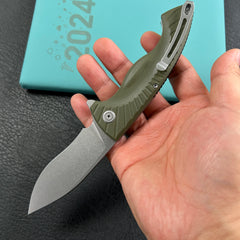 KUBEY KU208F Timberwolf Flipper Outdoor Folding Knife Green G-10 Handle 3.46" Stonewash 14C28N Blade