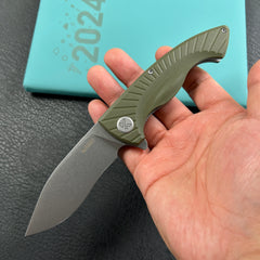 KUBEY KU208F Timberwolf Flipper Outdoor Folding Knife Green G-10 Handle 3.46" Stonewash 14C28N Blade