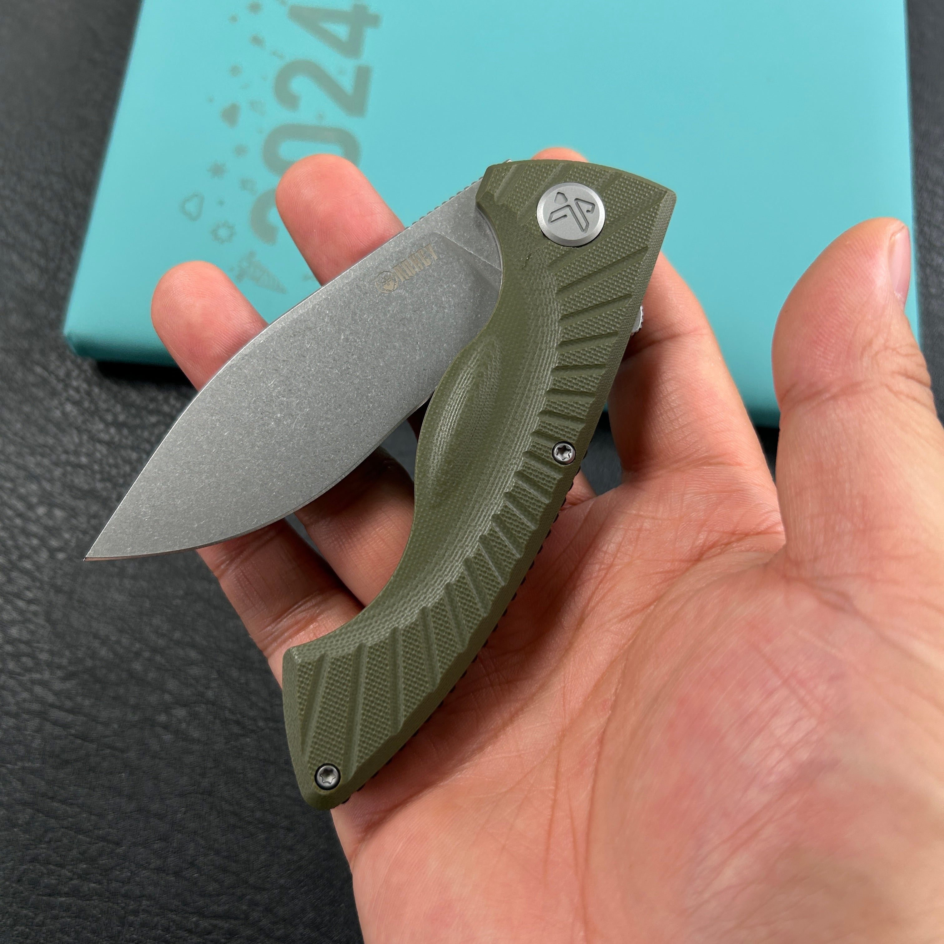 KUBEY KU208F Timberwolf Flipper Outdoor Folding Knife Green G-10 Handle 3.46" Stonewash 14C28N Blade