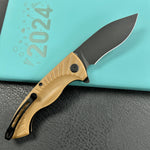 KUBEY KU208H Timberwolf Flipper Outdoor Folding Knife Tan G-10 Handle 3.46" Blackwash 14C28N Blade