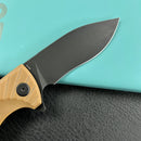 KUBEY KU208H Timberwolf Flipper Outdoor Folding Knife Tan G-10 Handle 3.46" Blackwash 14C28N Blade
