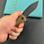 KUBEY KU208H Timberwolf Flipper Outdoor Folding Knife Tan G-10 Handle 3.46" Blackwash 14C28N Blade