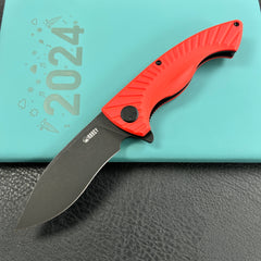 KUBEY KU208I Timberwolf Flipper Outdoor Folding Knife Red G-10 Handle 3.46" Blackwash 14C28N Blade