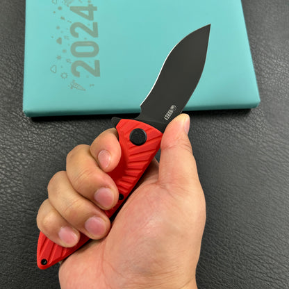 KUBEY KU208I Timberwolf Flipper Outdoor Folding Knife Red G-10 Handle 3.46" Blackwash 14C28N Blade