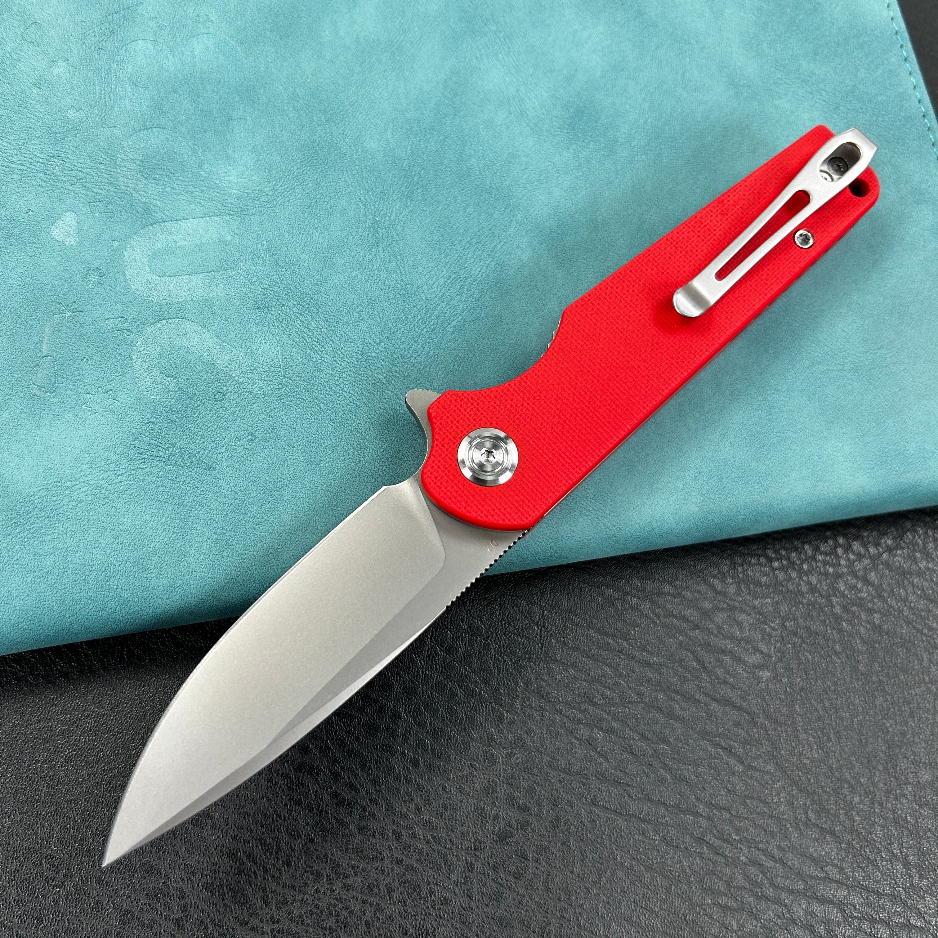 KUBEY  KU233 Wolverine Liner Lock Folding Knife  Red G10 Handle 2.91" Sand Blasted D2