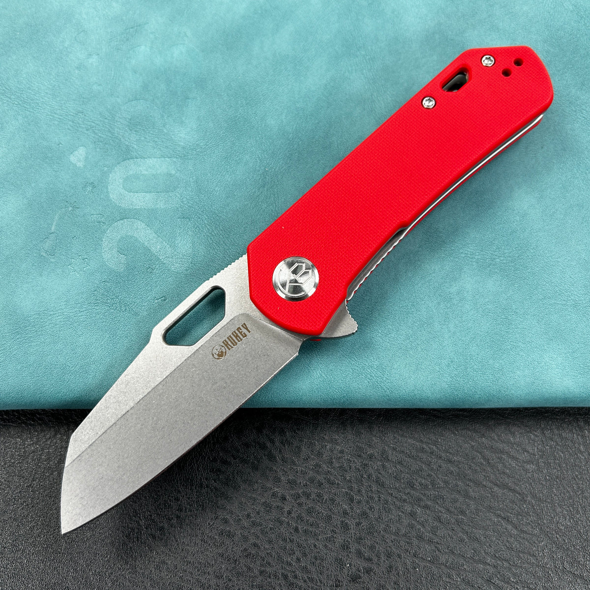 KUBEY KU332  Duroc Liner Lock Flipper Small Pocket Folding Knife Red Handle 2.91" Bead Blasted AUS-10