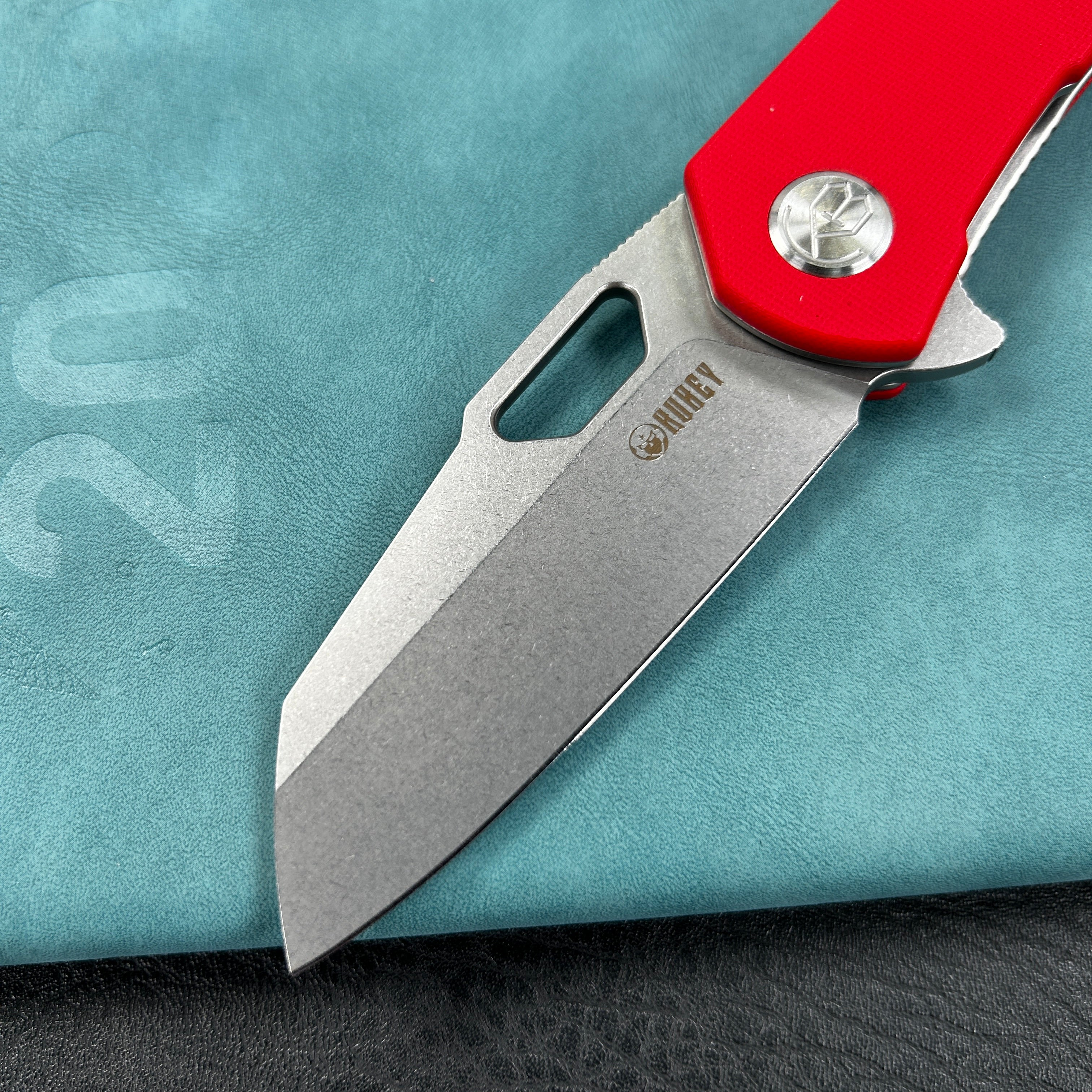 KUBEY KU332  Duroc Liner Lock Flipper Small Pocket Folding Knife Red Handle 2.91" Bead Blasted AUS-10