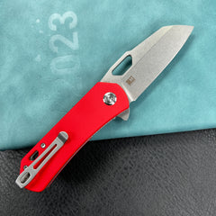 KUBEY KU332  Duroc Liner Lock Flipper Small Pocket Folding Knife Red Handle 2.91" Bead Blasted AUS-10