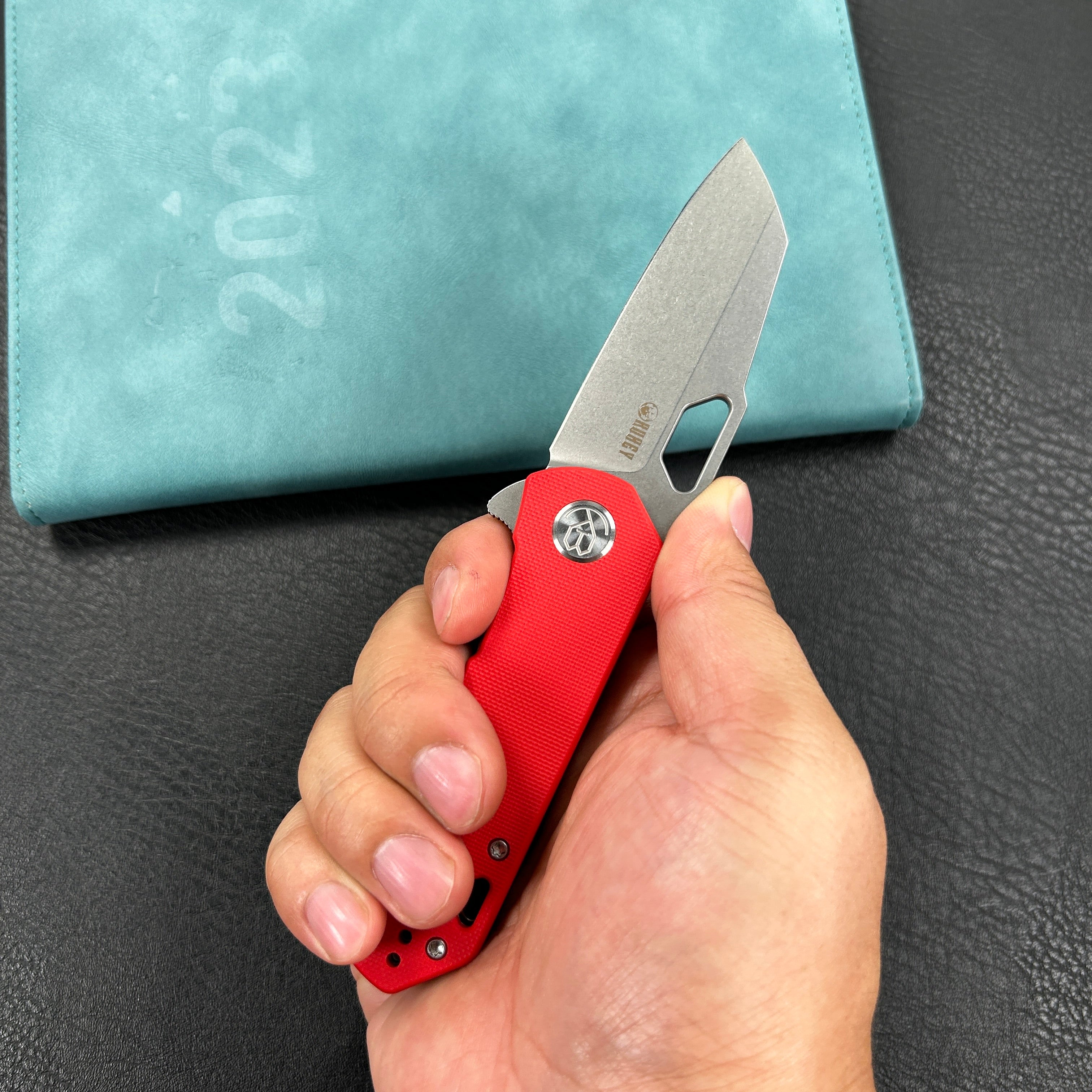 KUBEY KU332  Duroc Liner Lock Flipper Small Pocket Folding Knife Red Handle 2.91" Bead Blasted AUS-10