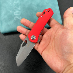 KUBEY KU332  Duroc Liner Lock Flipper Small Pocket Folding Knife Red Handle 2.91" Bead Blasted AUS-10