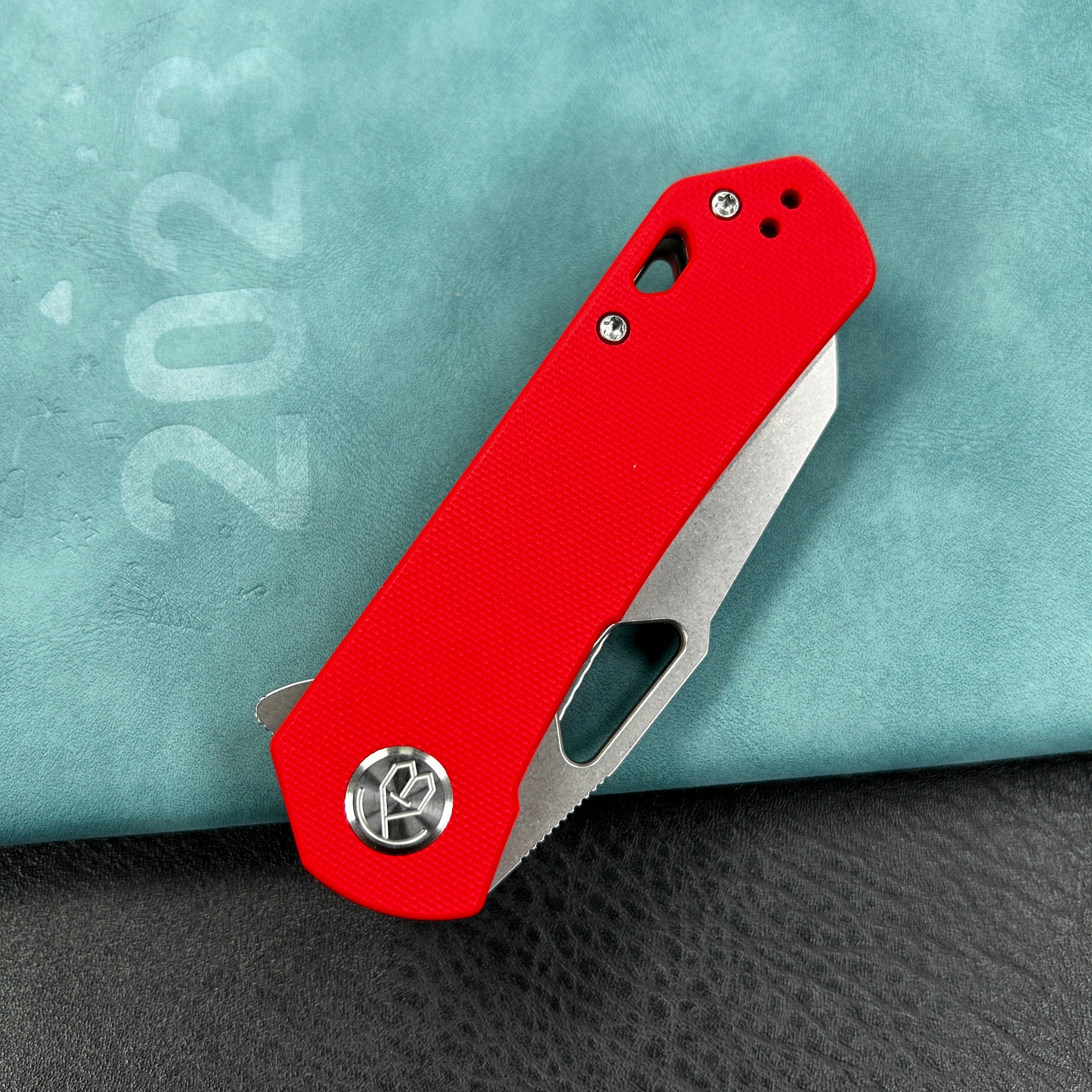 KUBEY KU332  Duroc Liner Lock Flipper Small Pocket Folding Knife Red Handle 2.91" Bead Blasted AUS-10