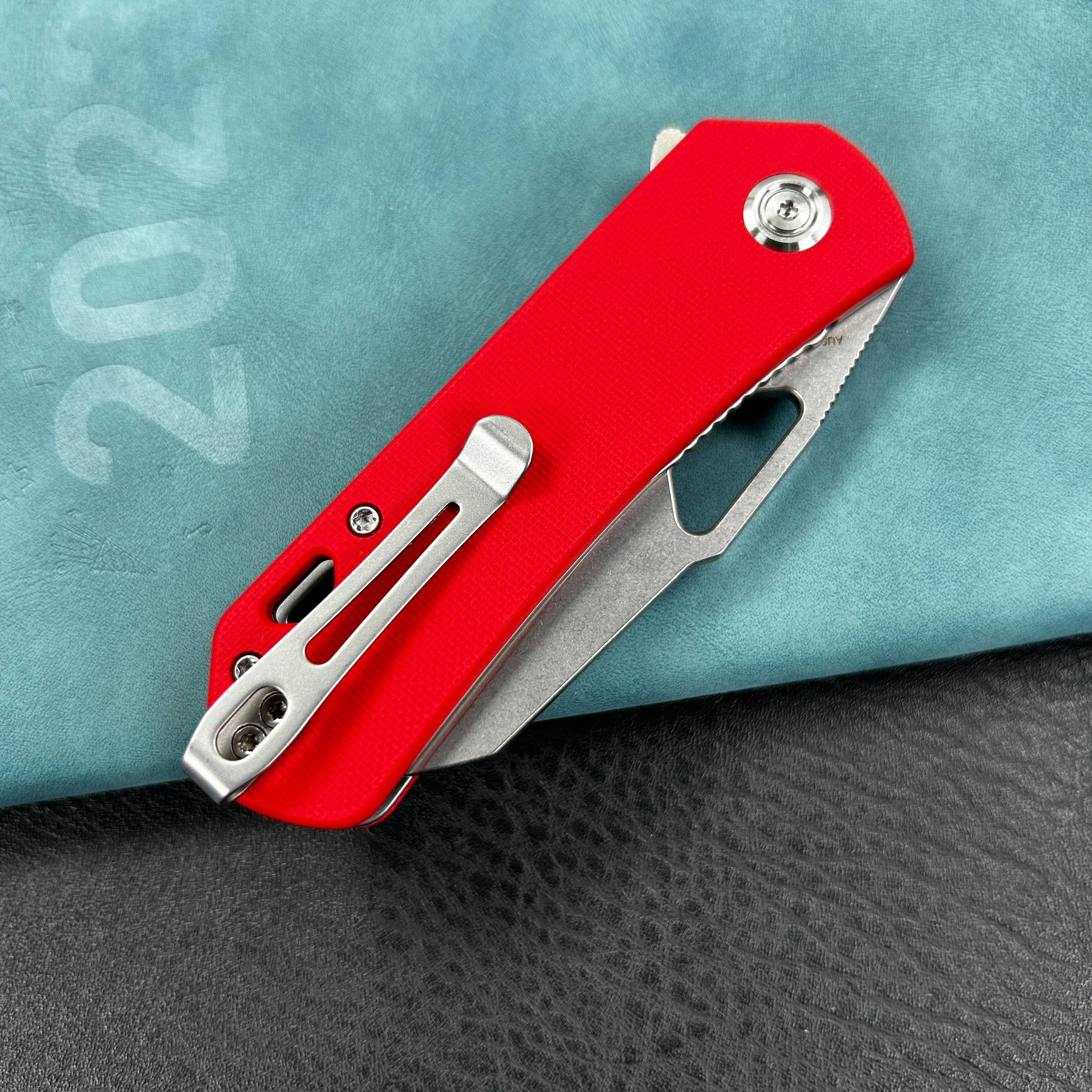 KUBEY KU332  Duroc Liner Lock Flipper Small Pocket Folding Knife Red Handle 2.91" Bead Blasted AUS-10