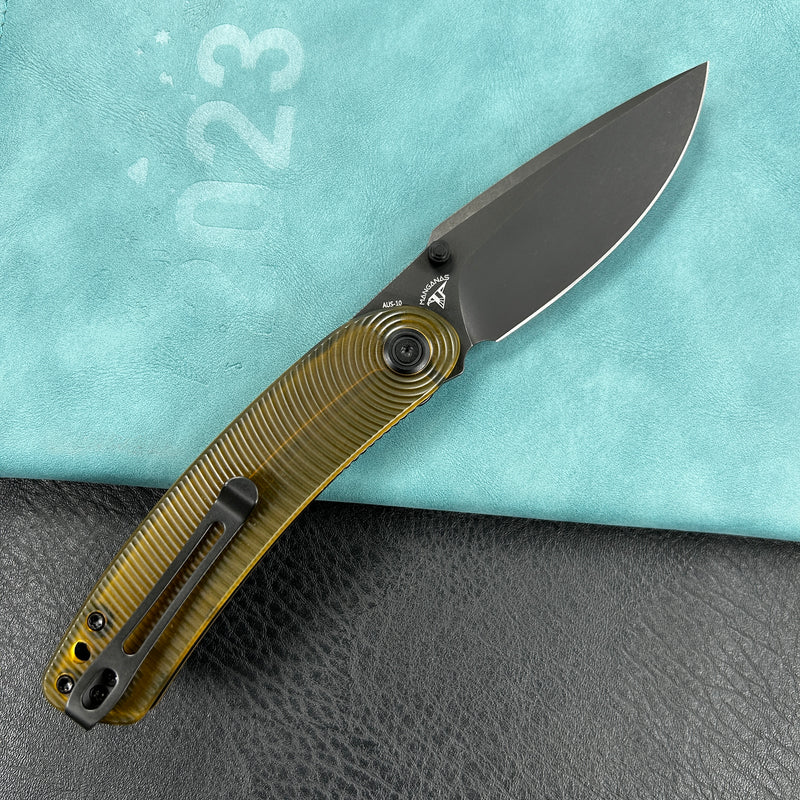 KUBEY KU344N Momentum Sherif Manganas Design Liner Lock Front Flipper / Dual Studs Open Folding Knife Ultem Handle 3.43" Darkwashed AUS-10