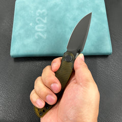 KUBEY KU344N Momentum Sherif Manganas Design Liner Lock Front Flipper / Dual Studs Open Folding Knife Ultem Handle 3.43" Darkwashed AUS-10