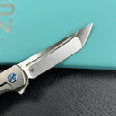 KUBEY KB244A  Musō Flipper Everyday Carry Knife Grey Titanium Handle 2.95" Tanto Belt Satin M390 Blade