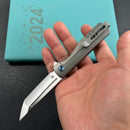 KUBEY KB244A  Musō Flipper Everyday Carry Knife Grey Titanium Handle 2.95" Tanto Belt Satin M390 Blade