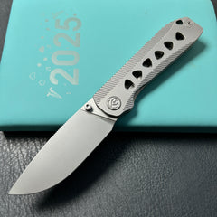 KB knives  KB470A Zephyr Tactical Folding Knife Grey Integral Titanium Handle 4.65" Silver Beadblast M390