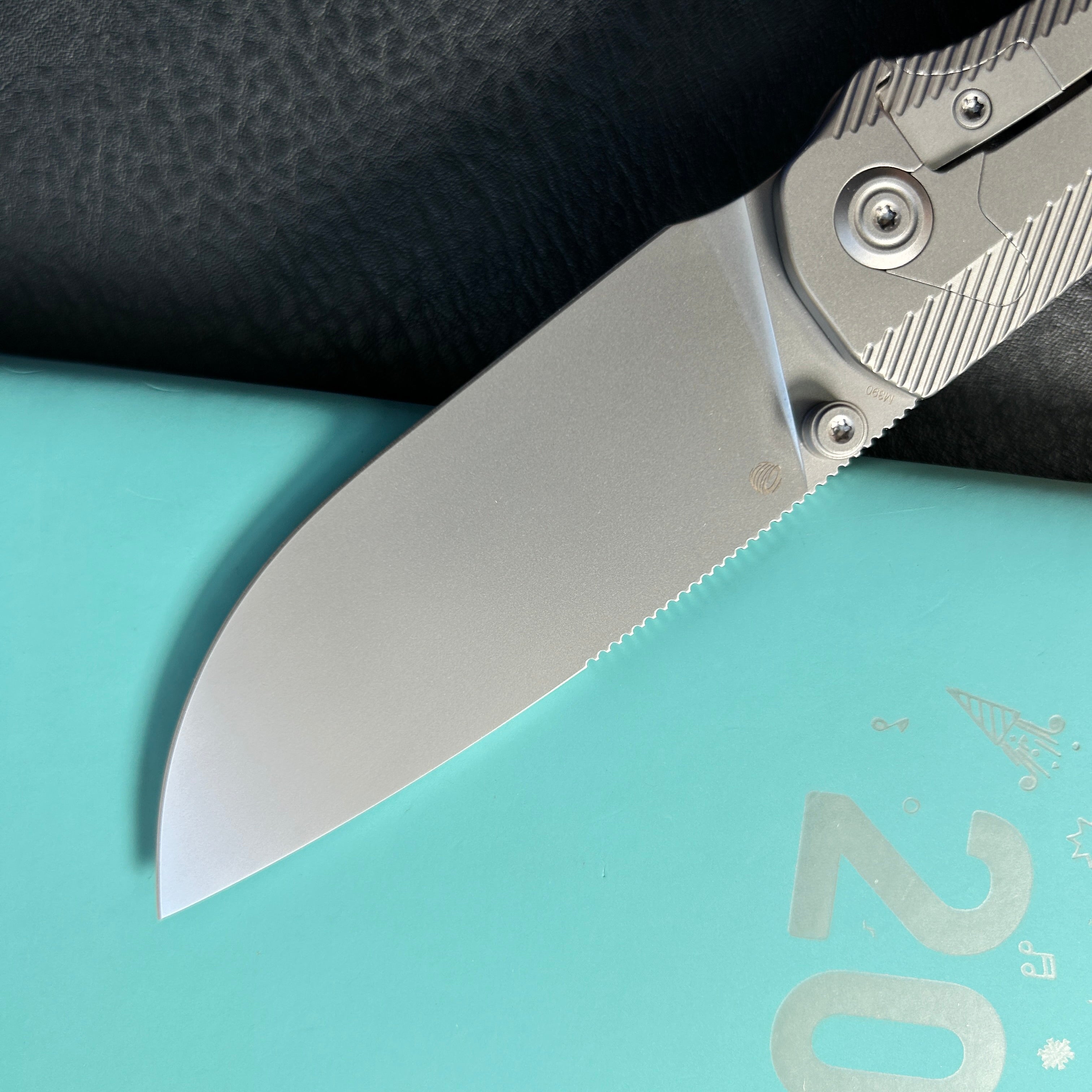 KB knives  KB470A Zephyr Tactical Folding Knife Grey Integral Titanium Handle 4.65" Silver Beadblast M390