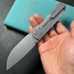 KB knives  KB470A Zephyr Tactical Folding Knife Grey Integral Titanium Handle 4.65" Silver Beadblast M390