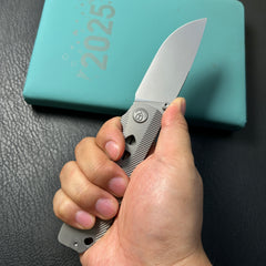KB knives  KB470A Zephyr Tactical Folding Knife Grey Integral Titanium Handle 4.65" Silver Beadblast M390