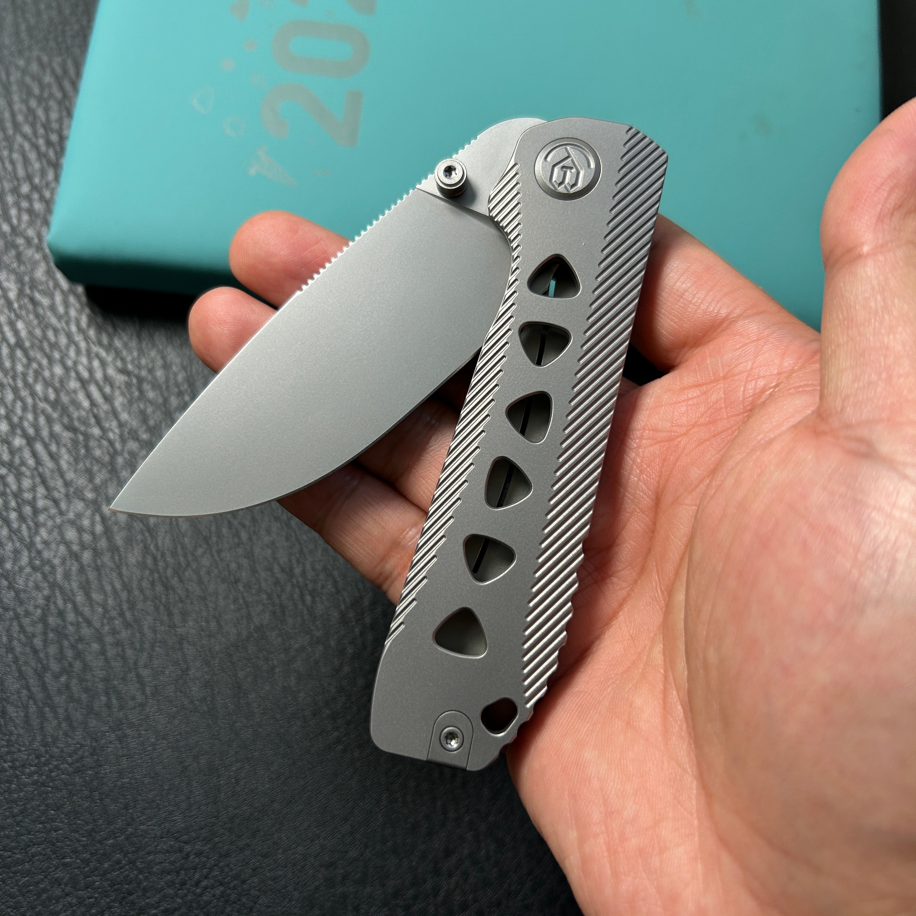 KB knives  KB470A Zephyr Tactical Folding Knife Grey Integral Titanium Handle 4.65" Silver Beadblast M390
